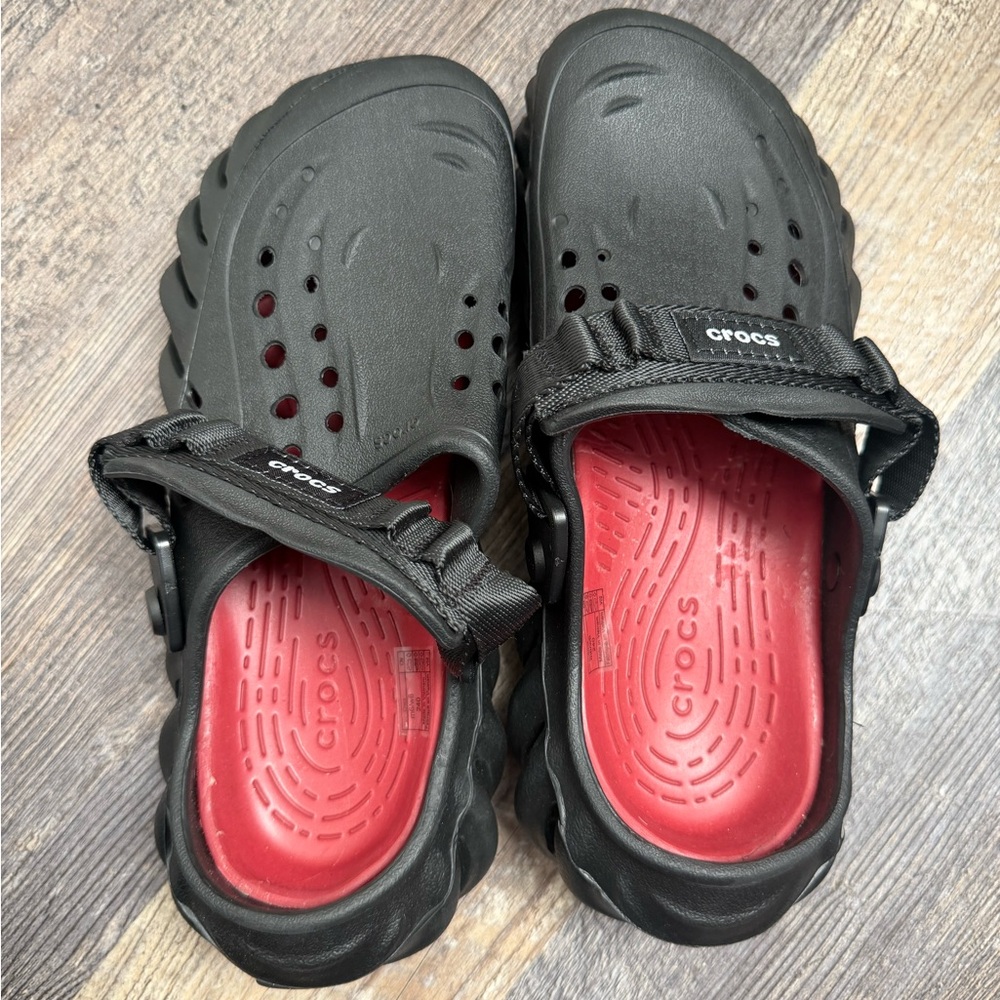 CROCS Black and Red Clogs
